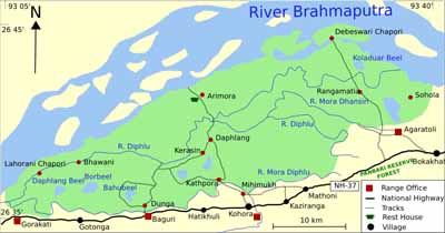 mapa de Kaziranga