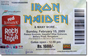 entrada de un concierto de Iron Maiden en Bangalore