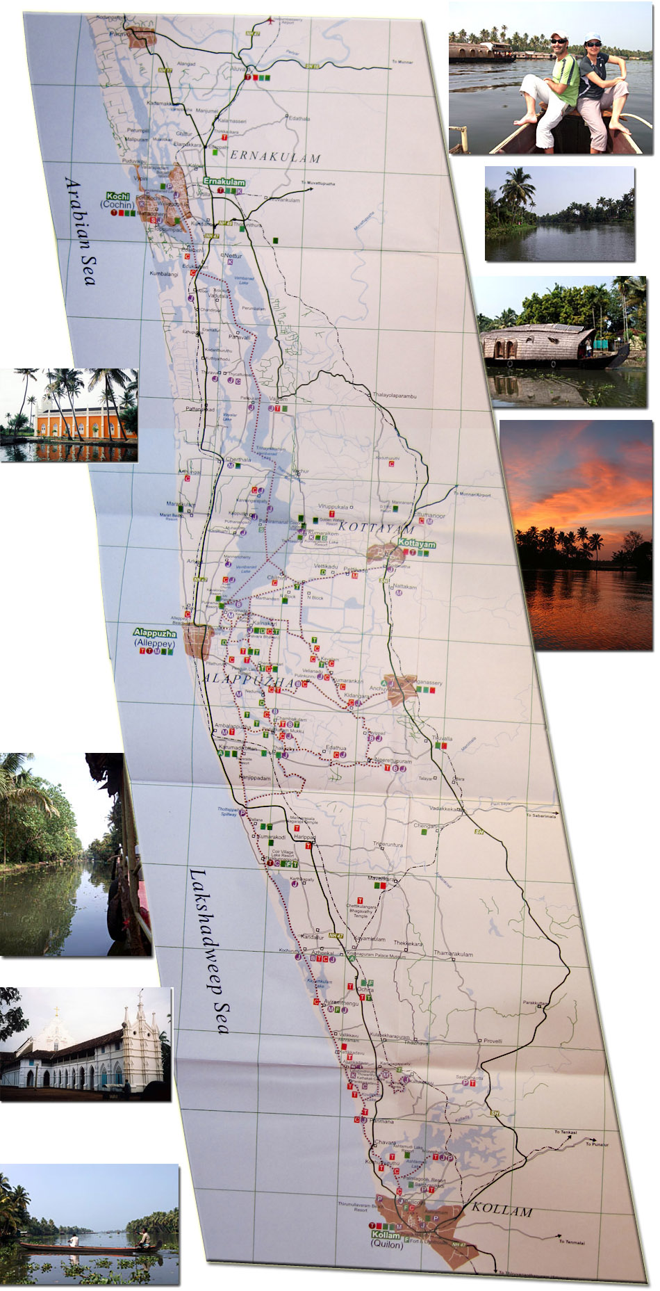 mapa de los backwaters de kerala
