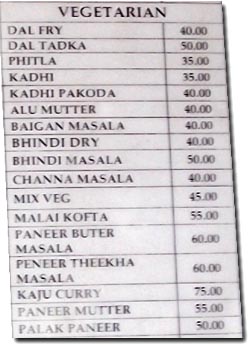 carta de precios en un restaurante de aurangabad