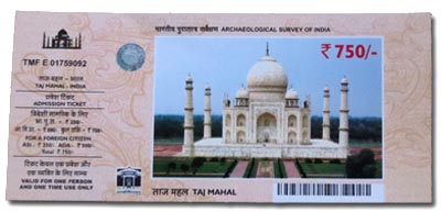 ticket de entrada al Taj Mahal