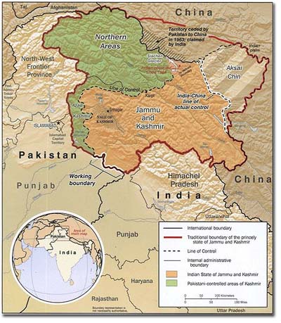 Un mapa de la región de Cachemira
