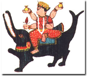 Pintura india que representa a la diosa Ganga montada sobre un cocodrilo