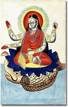 Dibujo del siglo XIX que muestra a la diosa Ganga